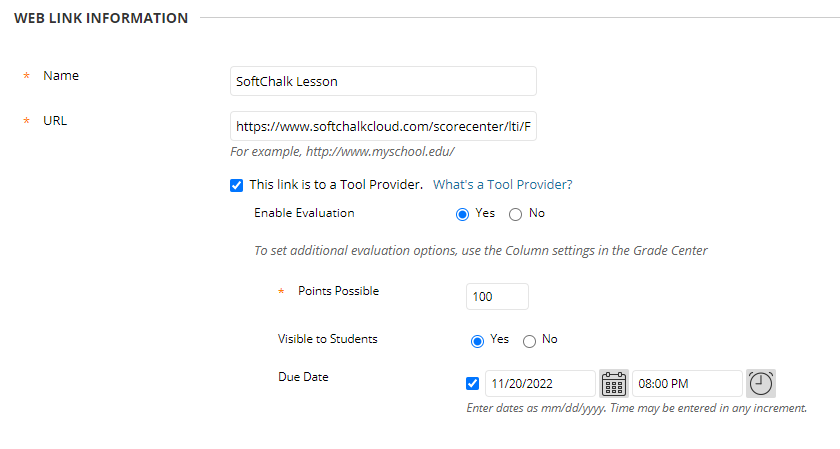 SoftChalk Lesson Settings