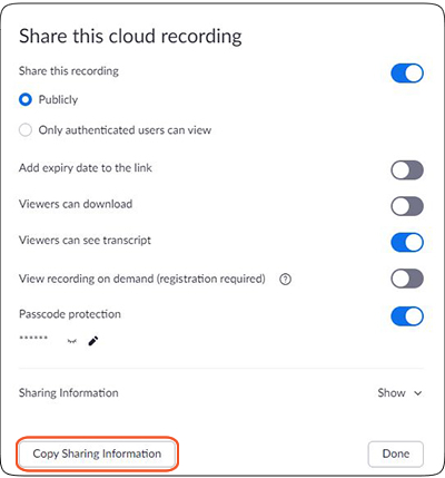 sharing your Zoom recordings from your Zoom account