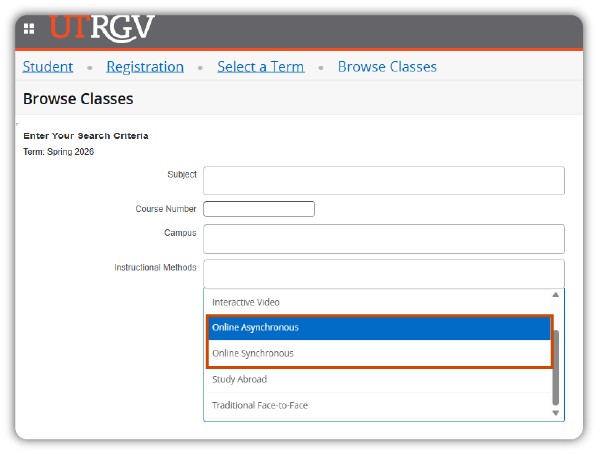 Browse classes page, under assist displays Instructional Methods option