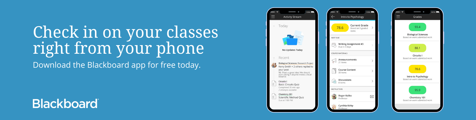 Blackboard Student Mobile App | Check in on your classes right from your phone Page Banner 