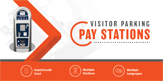 Visitor Parking Pay Stations - Debit or Credit Card, multiple stations, multiple languages, extend by phone