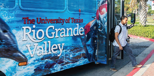 Student being dropped off by bus