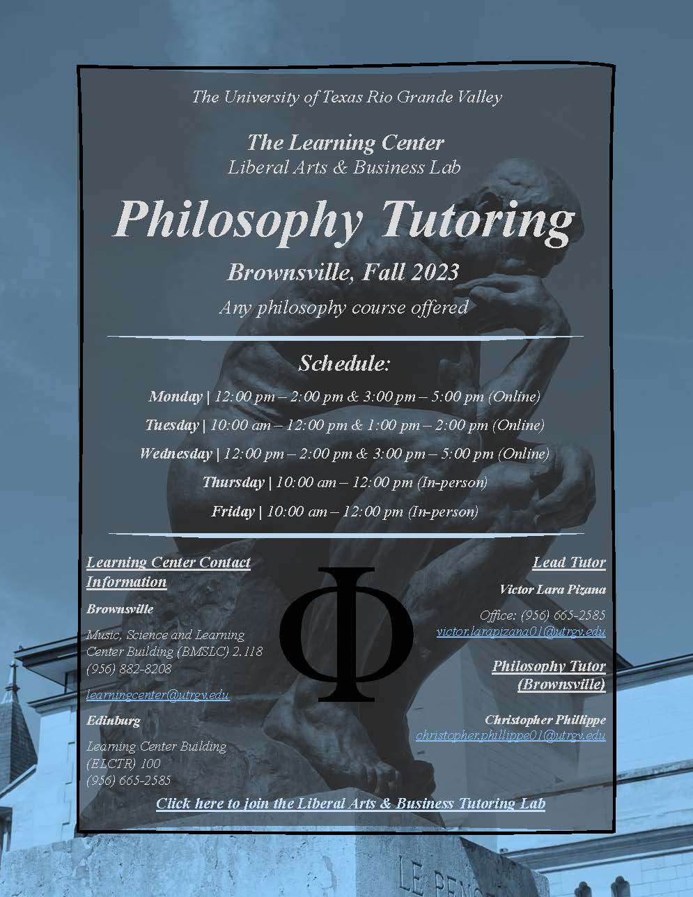 Philosophy tutoring is available in Brownsville this fall