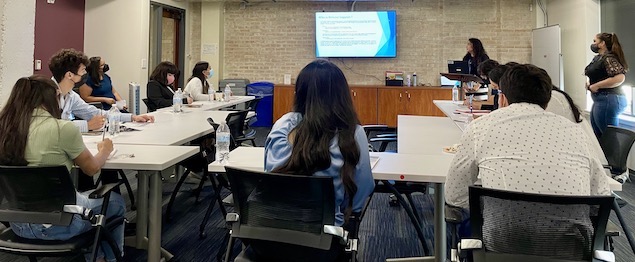 Participants of the Law School Preparation Institute (LSPI) receiving legal education from the South Texas Pro Bono Asylum Representation Project (ProBAR), a project of the American Bar Association Commission on Immigration, Texas State Bar, and American Immigration Lawyers Association.