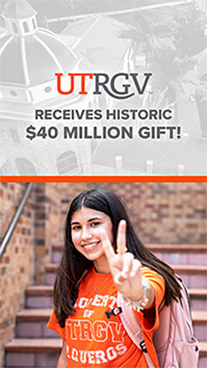 UTRGV female student with V's up facing front