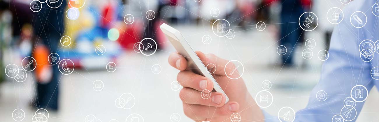 hand held device with floating icons Page Banner 