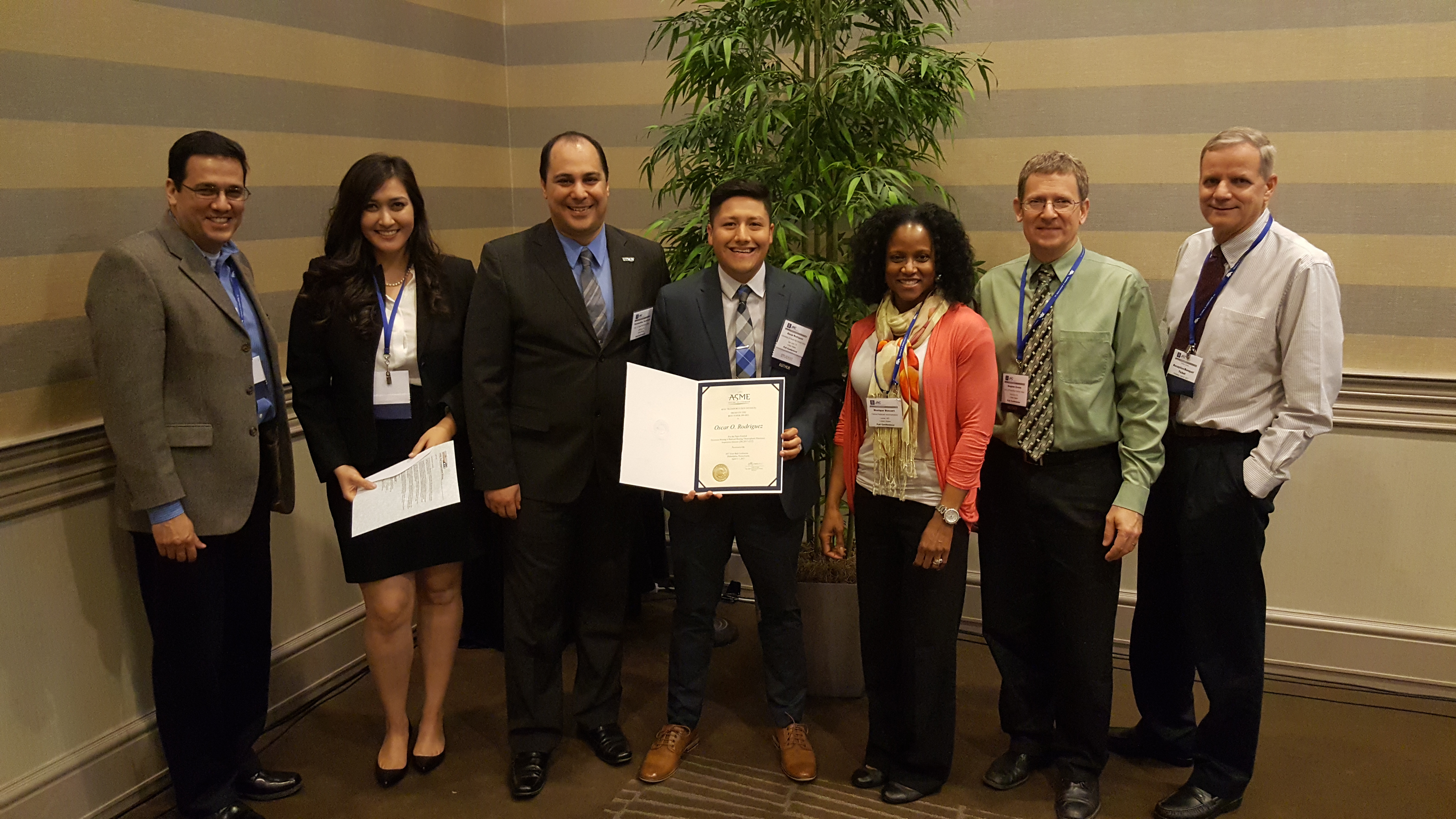 UTCRS UTRGV Research Group receives Best Paper honors at the 2017 ASME Joint Rail Conference
