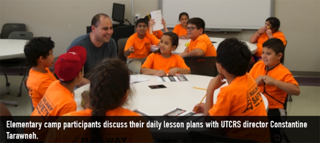 Elementary camp participants discuss their daily lesson plans with UTCRS director Constantine Tarawneh