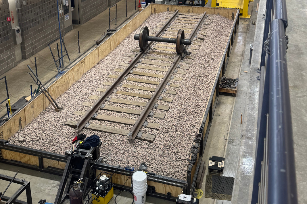 Image of track panel push tester inside UTRGV highbay