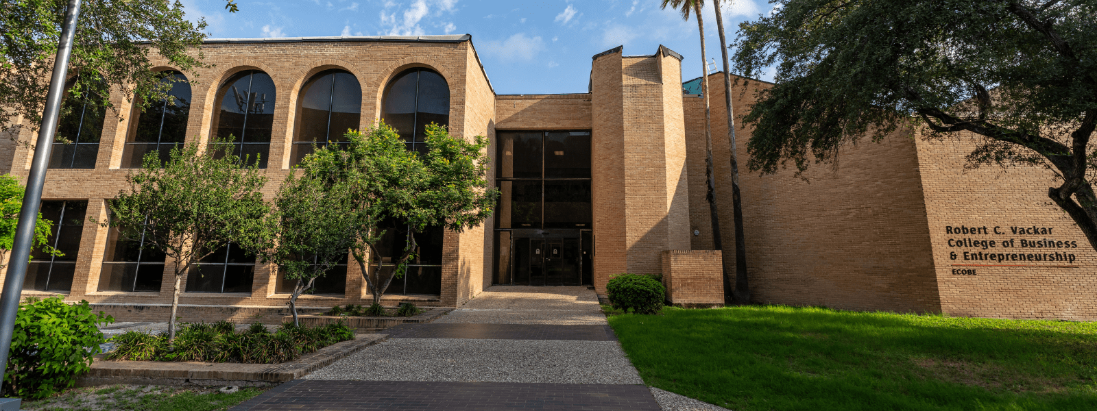 Exterior shot of RCVCoBE building in Edinburg