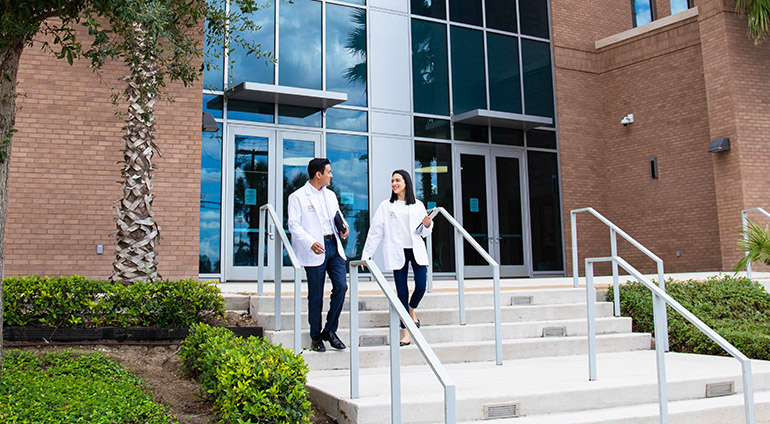 School of Medicine student walking in Edinburg campus