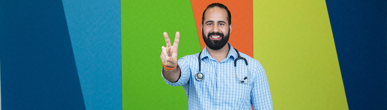 Image of medical student wearing stethoscope 