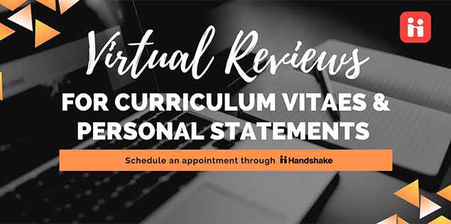 Virtual Reviews for Curriculum Vitae and Personal Statements - Handshake login - banner Page Banner 