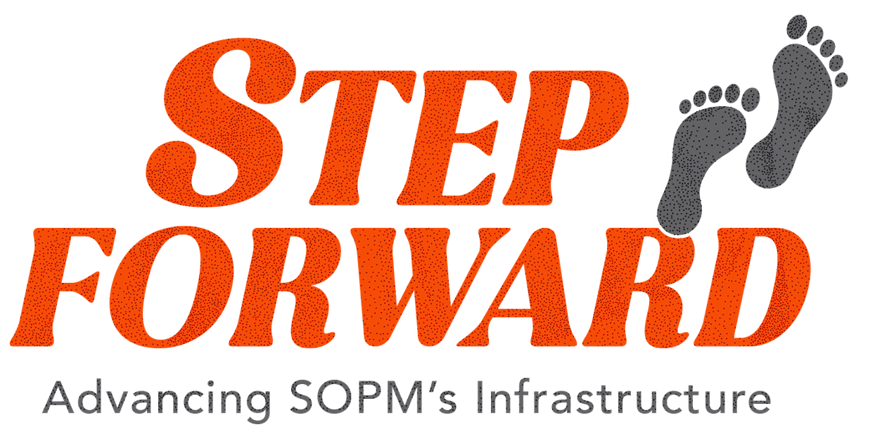 STEP FORWARD logo featuring two footprints.