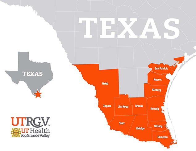 South Texas Counties: Webb, Zapata, Starr, Hidalgo, Cameron, Willacy, Kenedy, Brooks, Jim Hogg, Kleberg, San Patricio, Aransas, and Nueces.