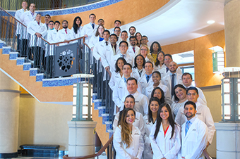 group photo of residents on stairway