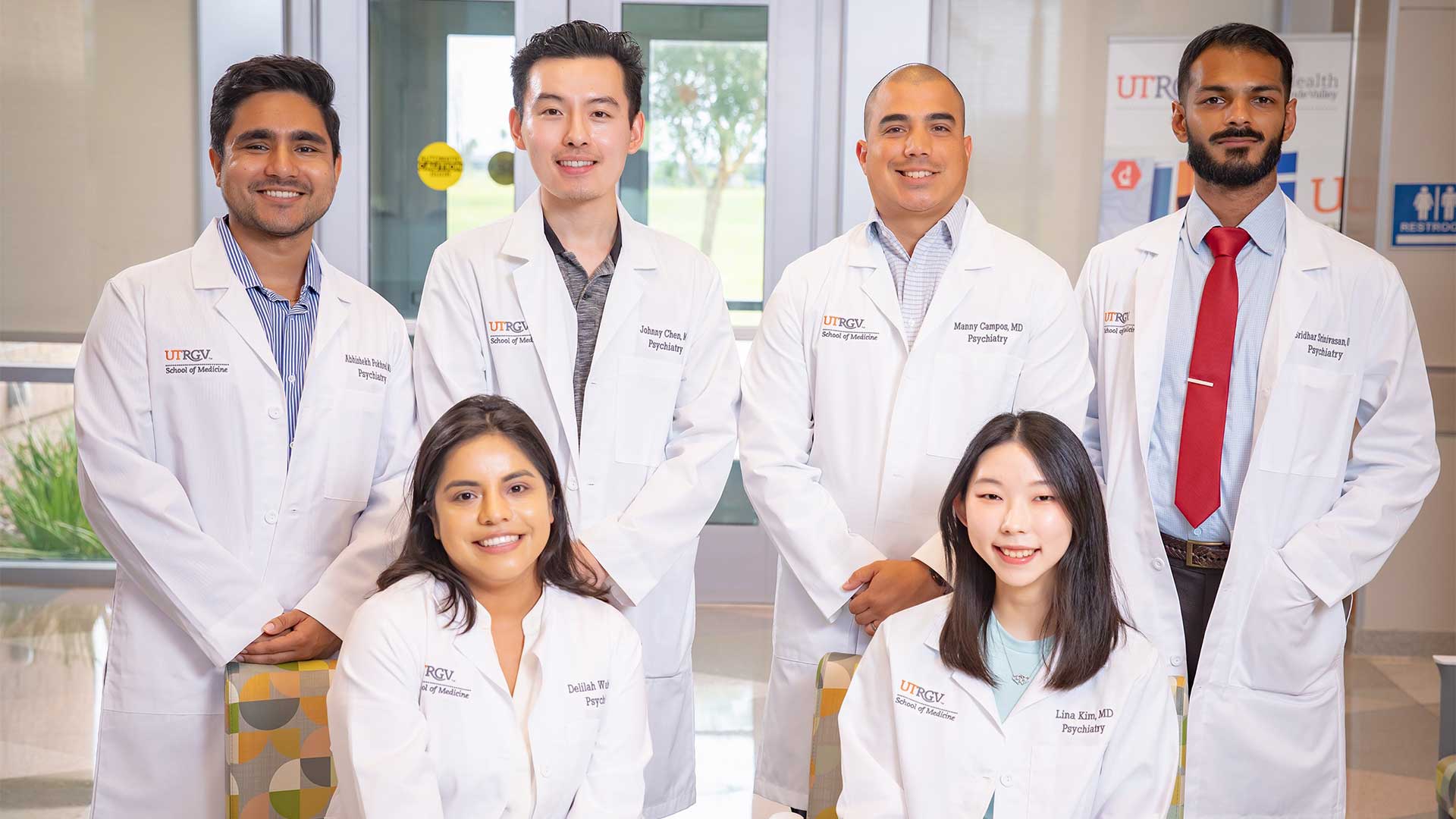 A group portrait of six psychiatry residents from UTRGV School of Medicine