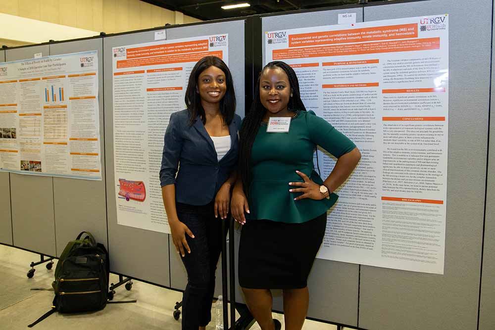 Two People standing in front of a research poster
