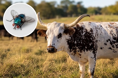 graphic of cow with new world screwworm