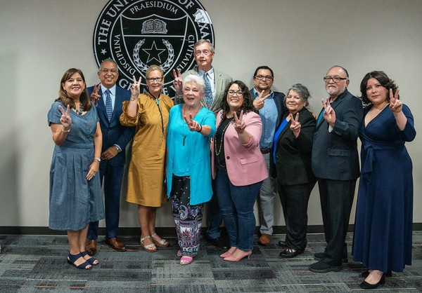 Family members of Jon and Elizabeth Burkhart gather to celebrate the announcement of the $1 million in endowed academic scholarships bequeathed by the Burkhart family to UTRGV on Wednesday. The legacy gift is awarded in perpetuity through the estate of Jon and Elizabeth Burkhart, and establishes a permanent fund to open doors to success for students in South Texas. (UTRGV Photo by Paul Chouy)