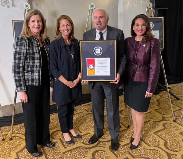 Dr. Magdalena Hinojosa, senior vice president for Strategic Enrollment; Dr. Janna Arney, executive vice president and provost; Dr. Guy Bailey, president; and Veronica Gonzales, senior vice president of Governmental and Community Relations. (Courtesy Photo)