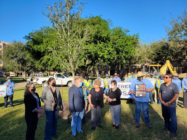 UTRGV Facilities Planning and Operations, in collaboration with the Office for Sustainability, on Nov. 5 held a Texas Arbor Day celebration to mark the university’s seventh consecutive Tree Campus Higher Education designation. One special tree donation was made by the Department of Teaching and Learning to honor the life and legacy of Dr. Dotti Shelton, a faculty member who lost her battle with cancer this year in July. (Courtesy Photo)