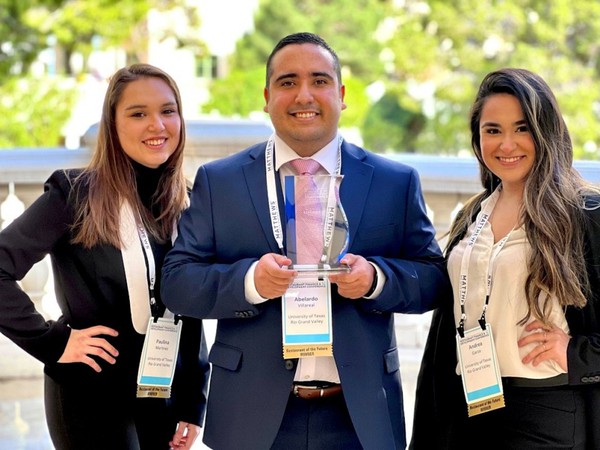 Pictured are Paulina Martinez, Abelardo Villarreal and Andrea Garza, all UTRGV students who earned first place in the “Restaurant of the Future” competition at the Restaurant Finance and Development Conference in Las Vegas on Nov. 8-10. (Courtesy Photo)