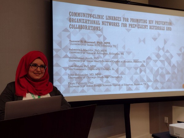 Dr. Tamara Al Rawwad, assistant professor in the UTRGV School of Social Work, earned the Abstract of Distinction Award for a collaborative research paper at the 2022 Annual Meeting of the Society of Prevention Research. The research paper investigated how community-clinic networks may help increase the preventive use of prophylaxis among men of color to help stem the spread HIV.