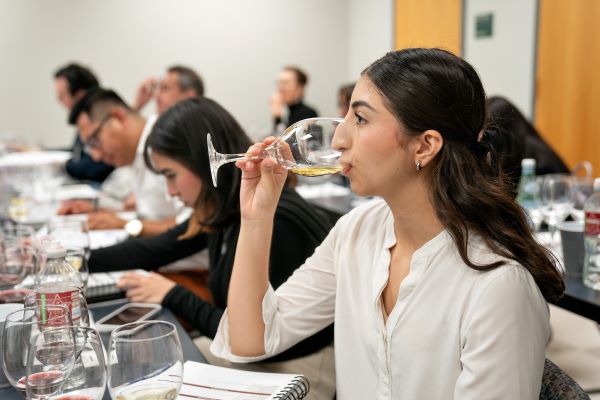 Abril Silva, UTRGV Nutritional Sciences student, in the Introductory Sommelier Course and Examination learns about the major wine regions and beverages of the world including tasting, describing and evaluating wine on Saturday, Oct. 21. (UTRGV Photo by Paul Chouy)