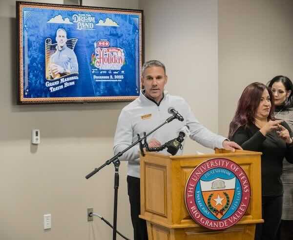 On Monday, Nov 27, 2023, UTRGV hosted the City of McAllen at the Rio Bank in McAllen to announce several UTRGV events happening with the McAllen Holiday Parade. UTRGV Football Coach Bush will be the Grand Marshal at the parade. (UTRGV Photo by David Pike)