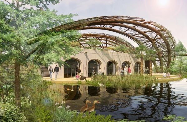 The Center for Urban Ecology (CUE), located in McAllen, Texas, is a 14-acre nature destination that will foster ecological education programs and help promote ecotourism. UTRGV and the City of McAllen have partnered with the McAllen school district and Texas Parks and Wildlife for this project, which is slated for completion within the next 24 months. (Artist rendition by Overland Partners)
