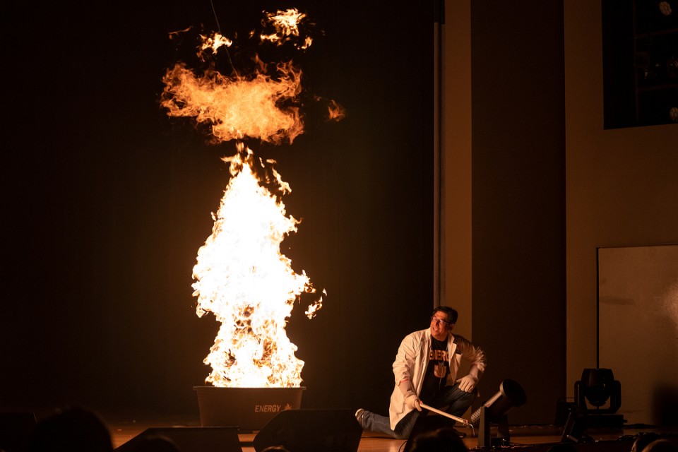 The Energy and U live show featuring science demonstrations on the theme of interconverting different forms of energy on Friday, Jan. 13, 2023 at the Performing Arts Complex in Edinburg, Texas. (UTRGV Photo by Paul Chouy)