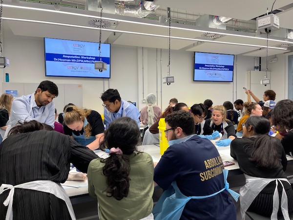 Dr. Hooman Mir, SOPM assistant professor of medicine and faculty senator at UTRGV, recently led workshops on amputation attended by 250 student-doctors from medical schools around the world, including Oxford and Cambridge. (Courtesy Photo)