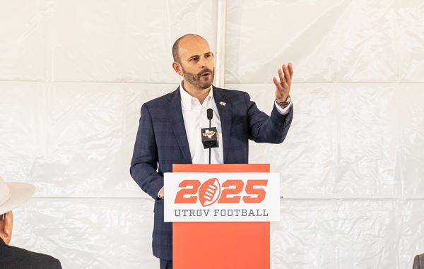UTRGV announced on Friday that Vice President and Director of Athletics Chasse Conque received a contract extension through 2028. Conque joined UTRGV in 2019 and has been instrumental in the growth and success of the Department of Intercollegiate Athletics, which kicks off football in 2025 and women’s swimming & diving in 2024-25. (Photo by UTRGV Athletics)