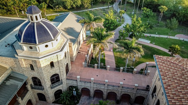 drone photo of the main building at the brownsville campus taken by David Pike
