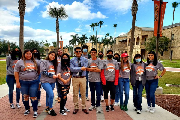 A group of CAMP scholars are seen here at the UTRGV Brownsville Campus for a monthly student group meeting.