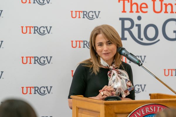 The UTRGV College of Education and P-16 Integration (CEP) was recently awarded a $1 million grant by three foundations – the Bill & Melinda Gates Foundation, the Charles and Lynn Schusterman Family Philanthropies, and The Meadows Foundation – in support of a teacher residency program. Pictured is Dr. Alma Rodriguez, dean of the UTRGV College of Education and P-16 Integration, who along with Dr. Zulmaris Diaz, professor and director of Field Experiences in the CEP, earned the grant. (UTRGV Photo by David Pike)