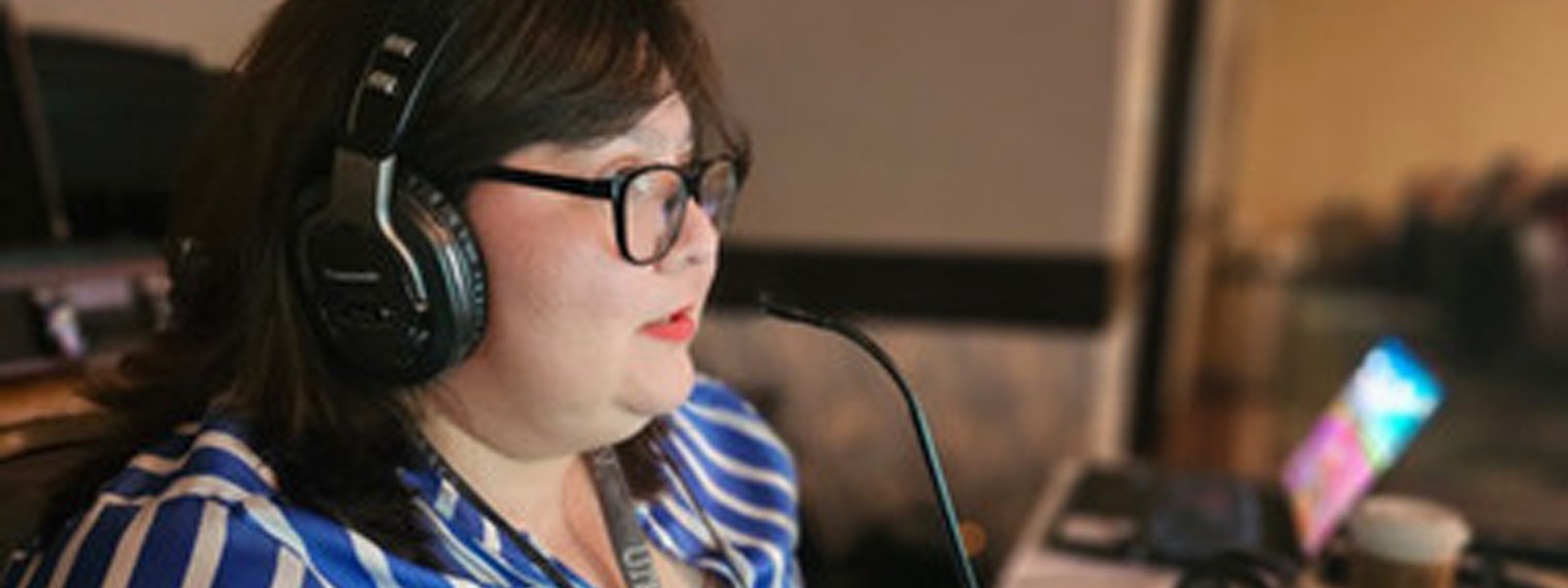 Team member translating at a conference