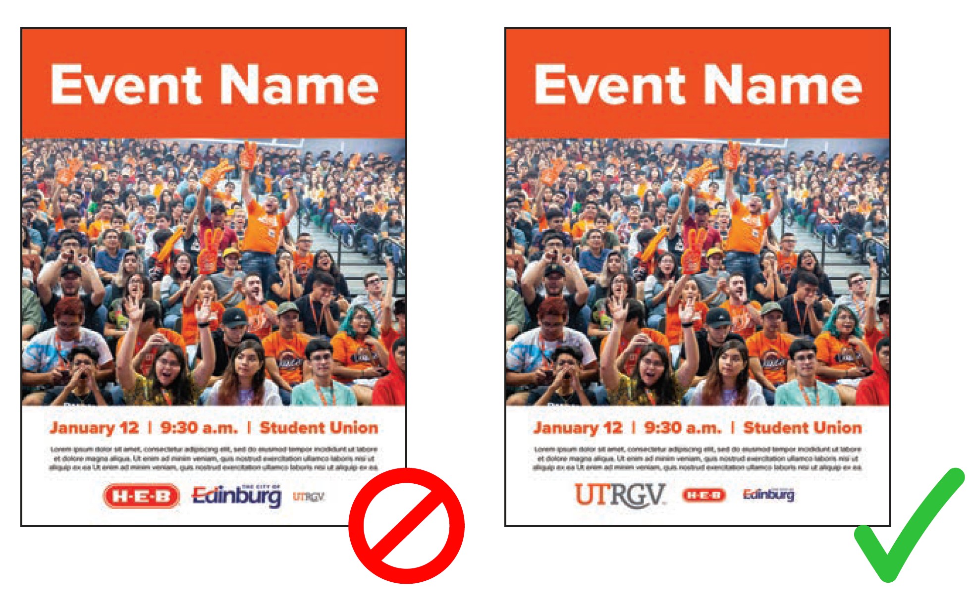 wrong and right placement of utrgv logo