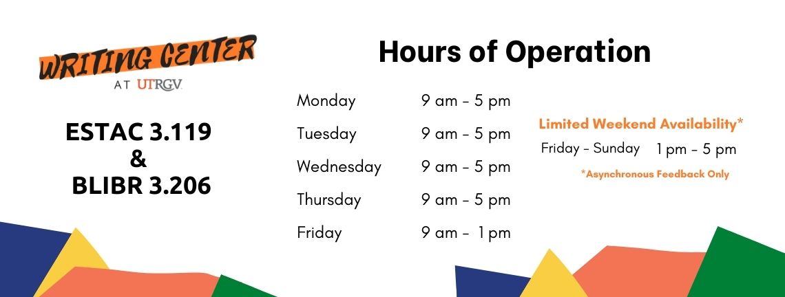 Writing center hours and locations Page Banner 