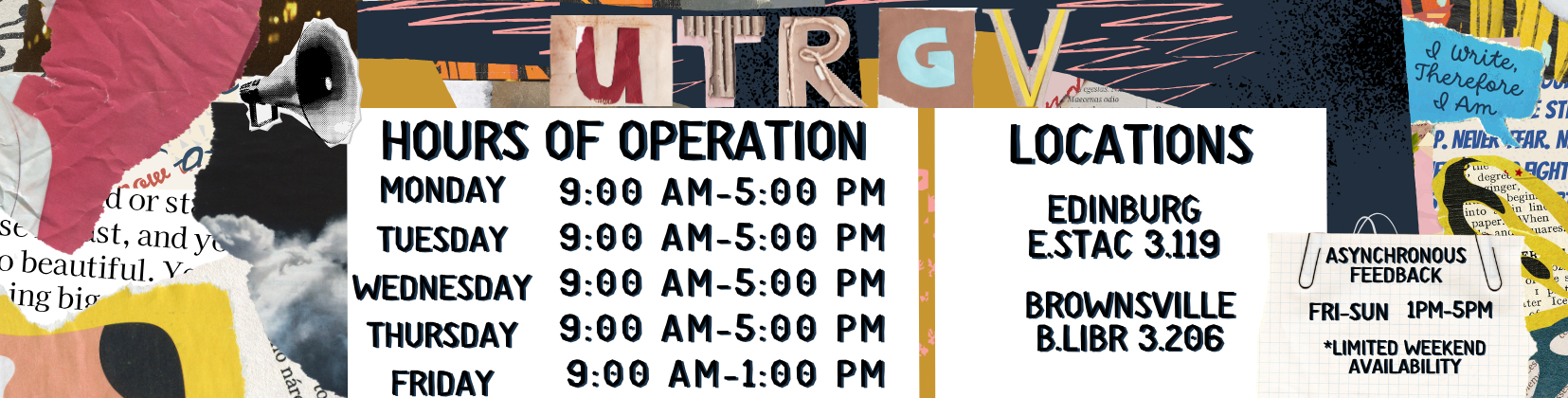 Writing center hours and locations Page Banner 