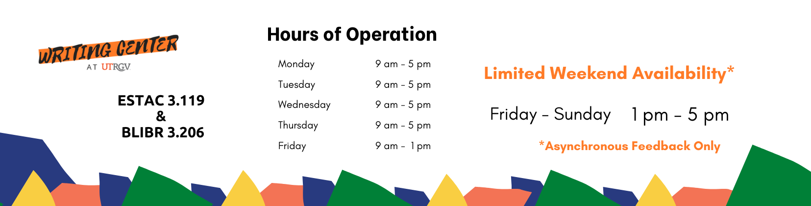 Writing center hours and locations Page Banner 